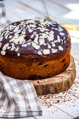 Panettone is an Italian type of sweet bread. Freshly baked sweet braided bread. Eastern European freshly baked dessert