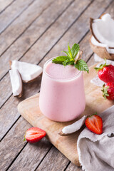 Healthy vegan coconut and strawberry indian lassi