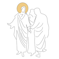Jesus appears to the disciples line drawing on white background vector illustration