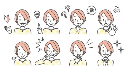 simple illustration of lady with many facial expressions