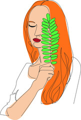 girl with green leaf fern