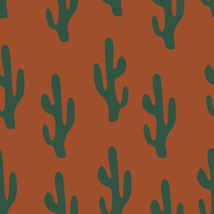 Seamless pattern with cactus. Dark brown design. Wild West theme.  Simple childish  style perfect for textiles, baby shower fabrics, digital paper, fashion.