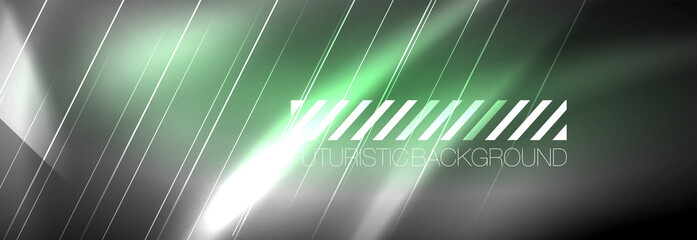 Neon glowing lines, magic energy and light motion background. Vector wallpaper template