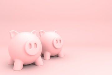 3D illustrations of two pink piggy bank safe for your money representing financial savings and financial security over a pink background