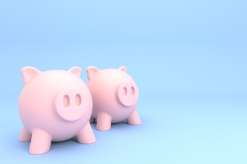 3D illustrations of two pink piggy bank safe for your money representing financial savings and financial security over a blue background
