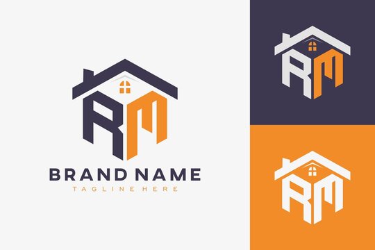 hexagon RM house monogram logo for real estate, property, construction business identity. box shaped home initiral with fav icons vector graphic template