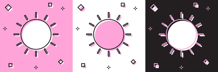 Set Sun icon isolated on pink and white, black background. Summer symbol. Good sunny day. Vector Illustration