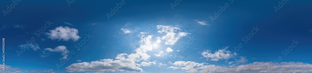 Wall mural blue sky panorama with cirrus clouds in seamless spherical equirectangular format. full zenith for u