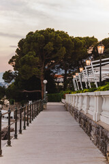 sea quay on sunset copy space