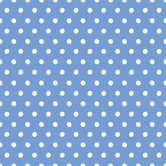  Polka dot spotted pattern background, cute vector seamless repeat of white dots on blue. Geometric resource design with texture. - obrazy, fototapety, plakaty