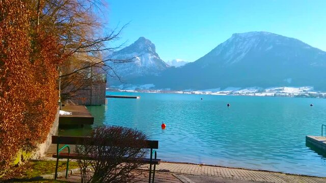 Park at Wolfgangsee lake, St Wolfgang, Austria