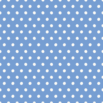  Polka dot spotted pattern background, cute vector seamless repeat of white dots on blue. Geometric resource design with texture.