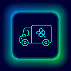 Glowing neon line Flour truck icon isolated on black background. Colorful outline concept. Vector
