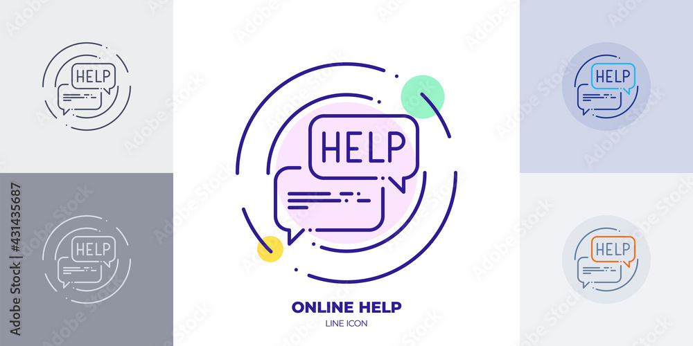 Poster chat message bubble help line art vector icon. outline symbol of online customer support.
