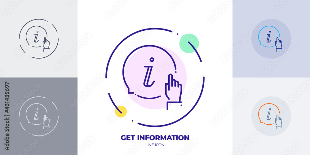 Poster hand index info support line art vector icon. outline symbol of online customer support.