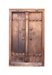 Antique closed wood door. Vintage wooden double door