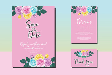 Wedding invitation frame set, floral watercolor hand drawn Colorful Rose Flower design Invitation Card Template