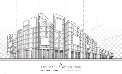 Architecture building construction perspective design,abstract modern urban building line drawing. - 431436447