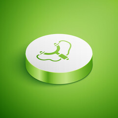 Isometric Slingshot icon isolated on green background. White circle button. Vector