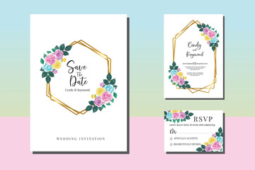 Wedding invitation frame set, floral watercolor hand drawn Colorful Rose Flower design Invitation Card Template