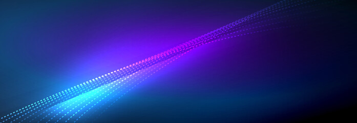 Neon shiny color background with light glowing wave line particles. Wallpaper background, design templates for business or technology presentations, internet posters or web brochure covers
