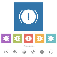 Car dashboard handbrake indicator flat white icons in square backgrounds