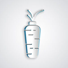 Paper cut Carrot icon isolated on grey background. Paper art style. Vector