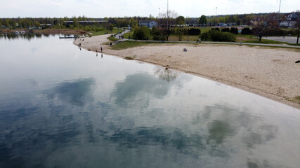 Blick von oben auf den Goitzsche See in Sachsen-Anhalt, Deutschland, Bitterfeld, 2021