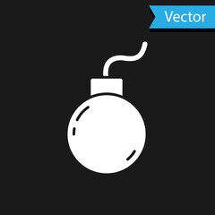 White Bomb ready to explode icon isolated on black background. Vector