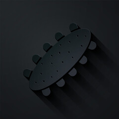 Paper cut Sea cucumber icon isolated on black background. Marine food. Paper art style. Vector.