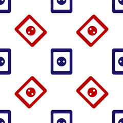 Blue and red Electrical outlet icon isolated seamless pattern on white background. Power socket. Rosette symbol. Vector