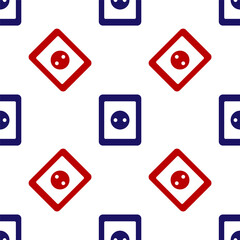 Blue and red Electrical outlet icon isolated seamless pattern on white background. Power socket. Rosette symbol. Vector