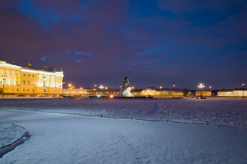 February evening on the Senate Square. Saint-Petersburg, Russia