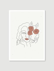 Line woman portrait of abstract aesthetic minimalist hand drawn contemporary posters. Abstract Art design for print, wallpaper, cover. Modern vector illustration.