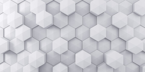 Wall from white hexagons. 3d render illustration for advertising.
