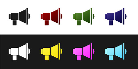 Set Megaphone icon isolated on black and white background. Speaker sign. Vector