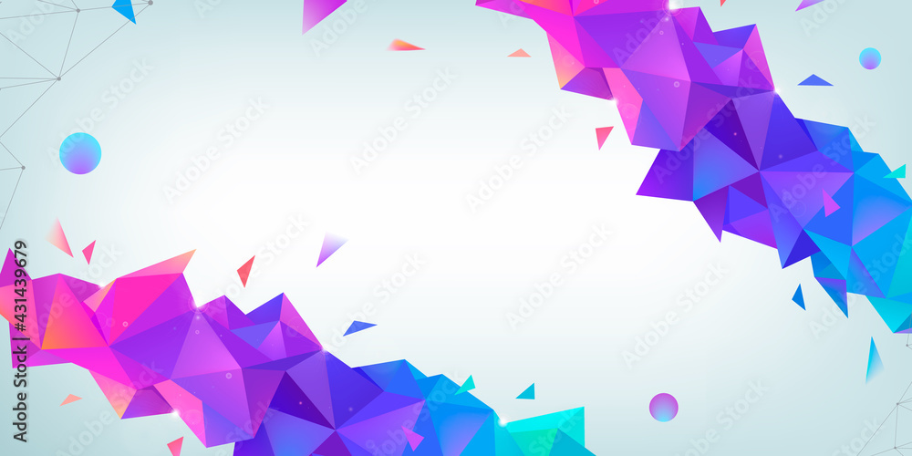 Wall mural vector abstract multicolor wireframe background with plexus effect. futuristic 3d geometric illustra