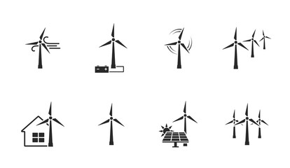 wind turbine icon set. eco friendly power industry. sustainable, renewable and alternative energy symbols