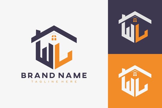 hexagon WL house monogram logo for real estate, property, construction business identity. box shaped home initiral with fav icons vector graphic template