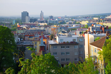 Spring morning over a modern city. Brno, Czech Republic