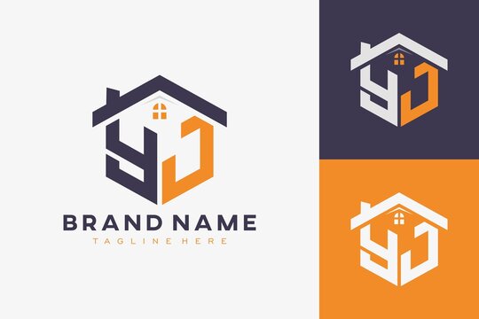 hexagon YJ house monogram logo for real estate, property, construction business identity. box shaped home initiral with fav icons vector graphic template