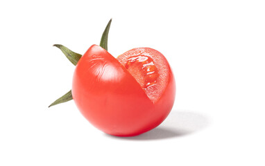 Small red tomato with a part cut out