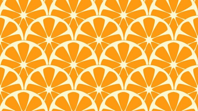 Seamless geometric pattern with sliced oranges. Animated background and illustration.