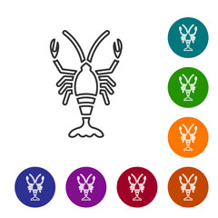 Black line Lobster icon isolated on white background. Set icons in color circle buttons. Vector