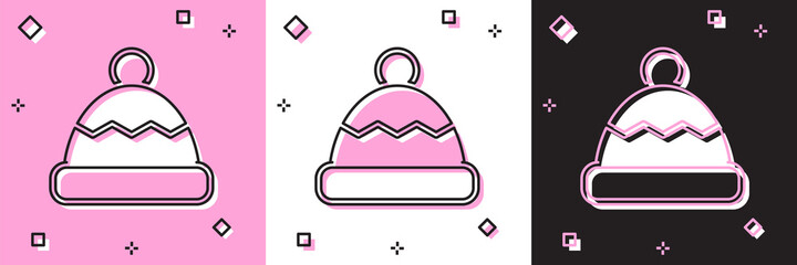 Set Beanie hat icon isolated on pink and white, black background. Vector