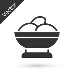 Grey Varenyky in a bowl icon isolated on white background. Pierogi, varenyky, dumpling, pelmeni, ravioli. Traditional Ukrainian food. Vector