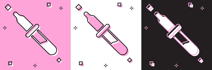 Set Pipette icon isolated on pink and white, black background. Element of medical, chemistry lab equipment. Medicine symbol. Vector