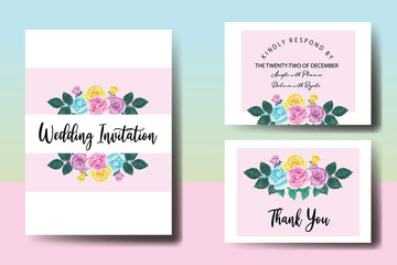 Wedding invitation frame set, floral watercolor hand drawn Colorful Rose Flower design Invitation Card Template