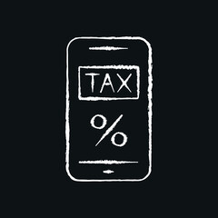Tax payment in phone app chalk icon. Taxation. Contour symbol. Vector isolated outline drawing.