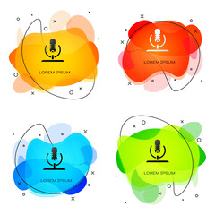 Black Microphone icon isolated on white background. On air radio mic microphone. Speaker sign. Abstract banner with liquid shapes. Vector